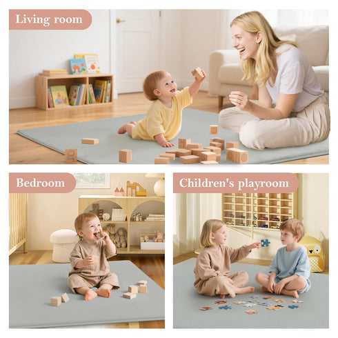 PapaMama Floor,1.3" 50"50" Tummy Baby Play Mat for Thick Elasti-Foam Playpen Mat for Time,Water Repellent Soft Coral