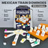 Queensell Mexican Train Dominoes Set - Double 12 with Numbers and 4 Holders - Wooden Hub and Tiles Holders