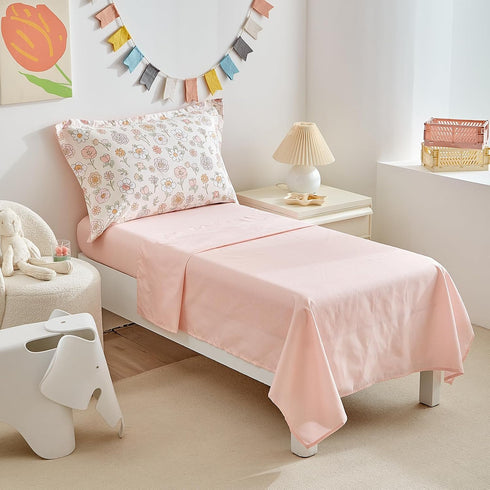 4 Set Set Set DuShow Floral Piece Girls Toddler Bed Comforter Pink Flower Reversible Toddler Bedding Soft Baby Crib Bed