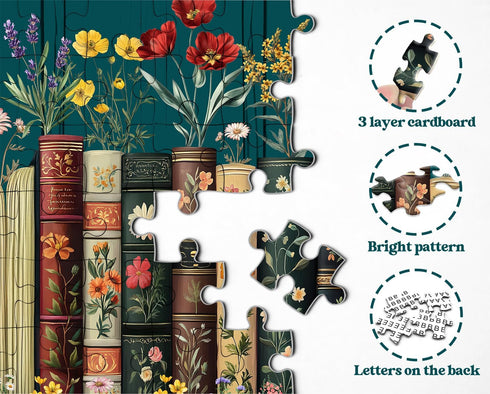 PPuzzling 1000 Vintage Wildflower Book Puzzles for Adults Pieces, Plant Floral Books Pages Jigsaw Puzzle, Retro