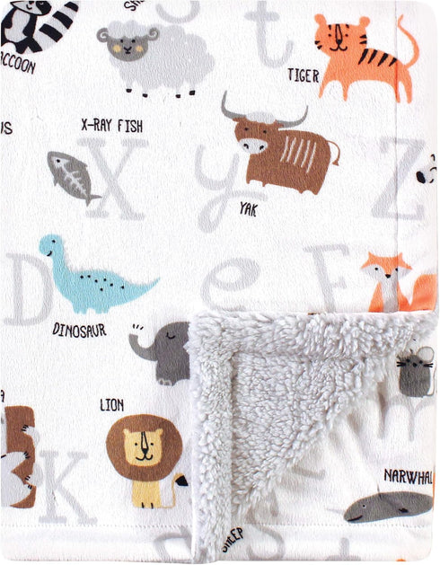 Hudson Baby Unisex Baby Plush Mink and Sherpa Blanket, Alphabet Animals, One Size by Hudson Baby
