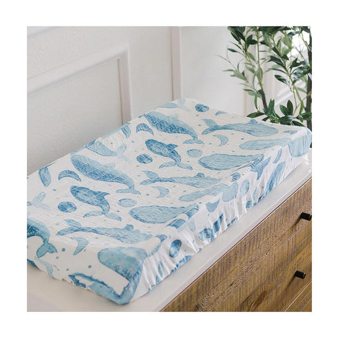 Crane Baby Stretchy Changing Pad Cover, Breathable Diaper Cover for Boys and Girls, Whale, 16”w x 32”h
