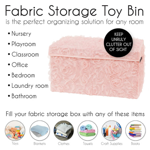 Sweet Jojo Designs Pink Floral Rose Girl Small Fabric Toy Bin Storage Box Chest For Baby Nursery Kids Room - Solid