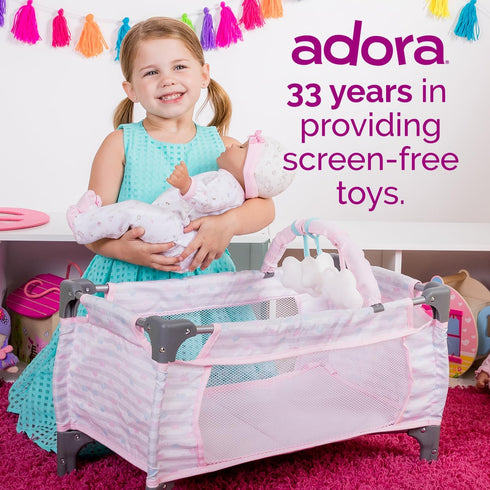 Adora Pack-N-Play Deluxe Baby Doll Crib & Changing Table Set - Includes Storage Box and Diaper Pad, Holds Dolls up to