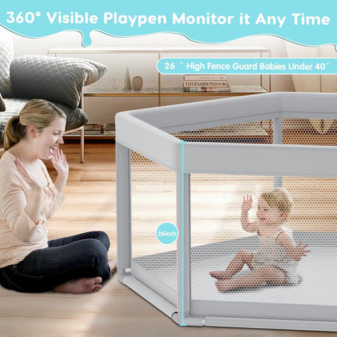 65" 65" Fshibila Hexagonal Baby Playpen, Baby Playard for Babies and Toddlers, BabyFence Play Pens for Indoor