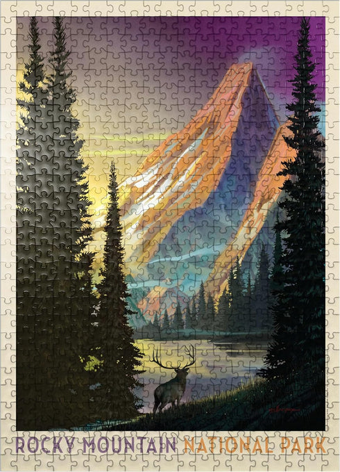 MyPuzzle Rocky Mountain National Park: Pyramid Peak Vintage Poster - Premium 500 Piece Jigsaw Puzzle for Adults