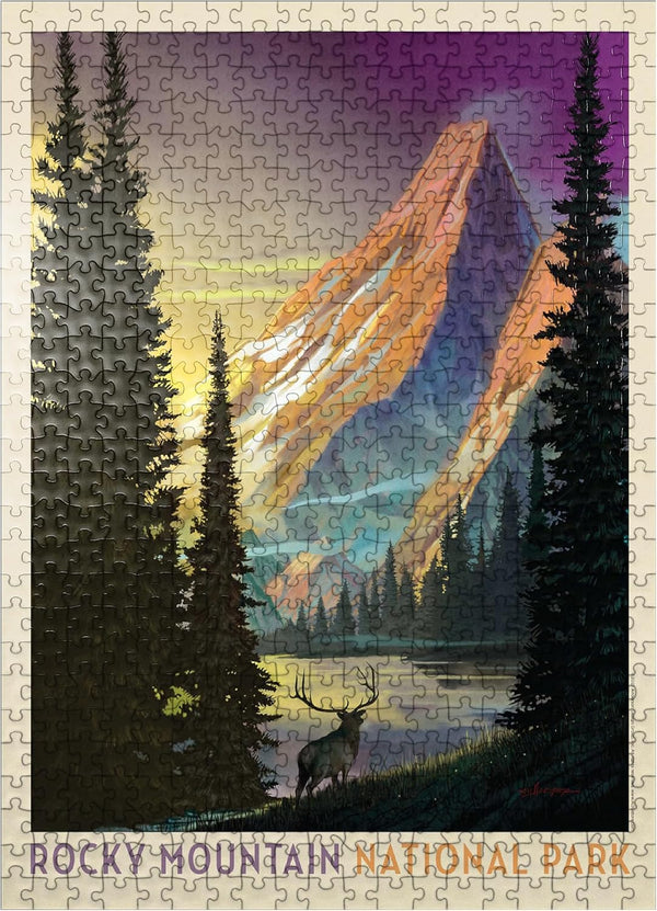 MyPuzzle Rocky Mountain National Park: Pyramid Peak Vintage Poster - Premium 500 Piece Jigsaw Puzzle for Adults