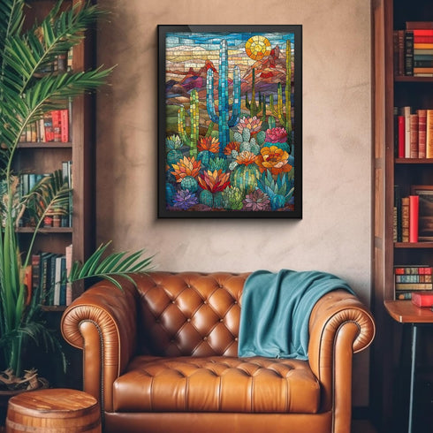 Cactus Puzzles for Adults, 1000 Pieces and up, PICKFORU Stained Glass Puzzle, Colorful Succulent Art