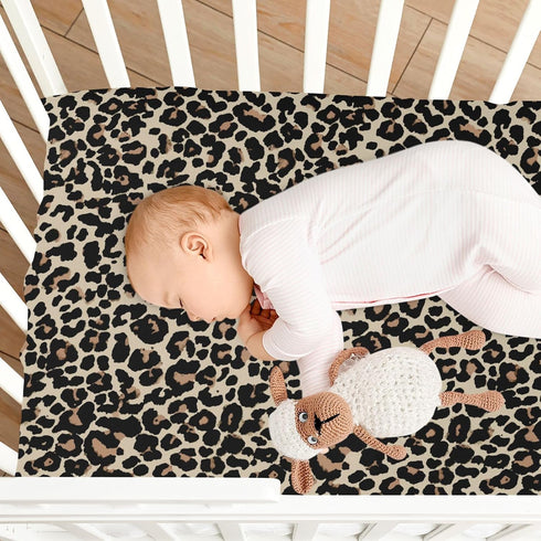 CaTaKu Crib,28"x 52" Baby Crib Sheets Brown Leopard Animal Print Mini Crib Sheets Fitted for Girls Boys,Neutral Soft