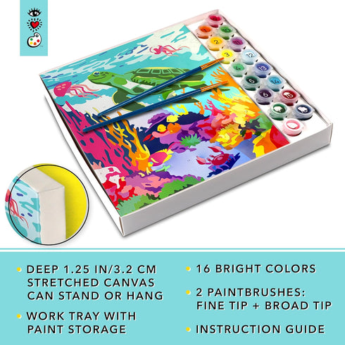 Bright Stripes Paint by Numbers Kit for Kids - Easy Canvas with Frame, Amazing Ocean Paint Kit