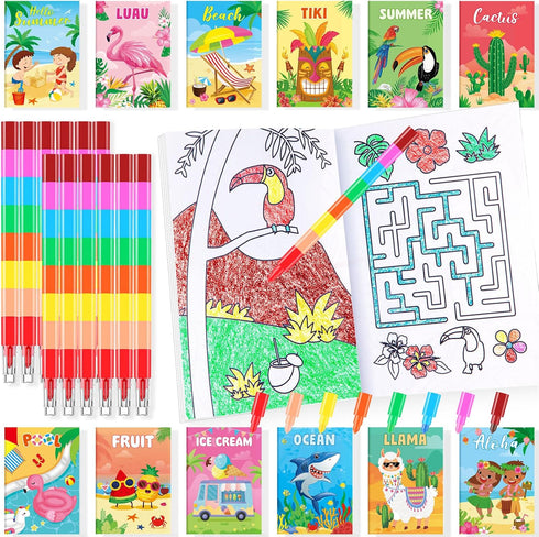 BenLouis 24 Summer Mini Coloring Books Kids with 24 Stacking Crayons Beach