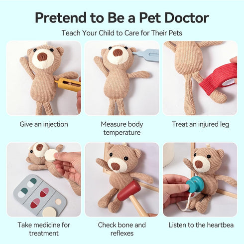 3-5, Doctor Kit for Toddlers Pet Vet Pretend Play Toys for Kids, with X-Ray, Wooden Light Box, Medical Tools, STEM