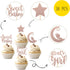 36 PCS Baby Shower Girl Cupcake Toppers, Moon Glitter Star It's a Girl Sweet Baby Gender Reveal Picks, Rose Gold
