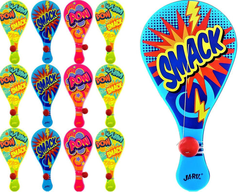JA-RU Paddle Ball Set for Kids (12 Units) - Outdoor & Indoor Recess Games, 90s Toys Nostalgia, Birthday Party Favors