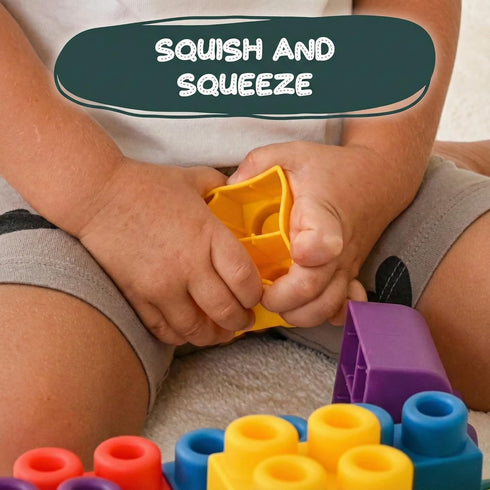 12mo+ Set Soft Rubber Building Blocks with Baseboard - Extra Large Toddler Blocks Ages - Chew-Safe Sensory Stacking