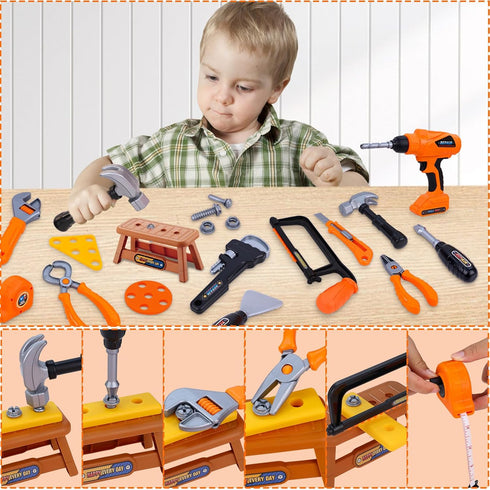 Set,MAGIC4U 50PCS Set 12 3-8 Kids Tool Toddler Tool with Electronic Toy Drill,Tape Measure Tool Equipements,Pretend