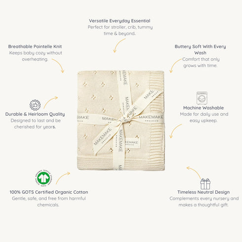 (30x40, MakeMake Organics Organic Baby Blanket GOTS Certified Organic Cotton Baby Blanket Newborn Pointelle Knit