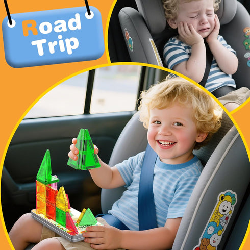3+,Creative SKTMYY Mini Magnetic Tiles,Travel Magnetic Tiles with Metal Box,Car Airplane Travel Essentials for Kids