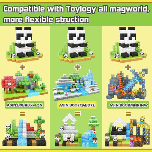 3-5 4-8 5-7, 3+ Magnetic Blocks-Build Mine Magnet World Panda Edition, Magnetic Tiles Building Blocks for Boys & Girls