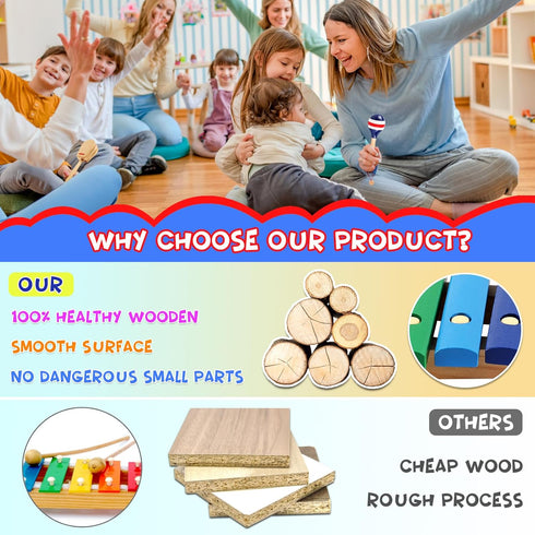 Set LOOIKOOS Kids Musical Instruments Montessori Wooden Toys for Toddlers,Percussion Instruments for Kid Preschool