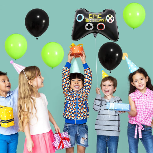 107 pcs Game On Balloons Arch Garland - Black Green Video Game Party Supplies for Level Favor Theme Birthday Decorations