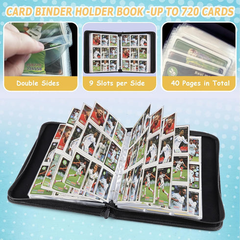 Trading Card Binder, 9-Pocket Album Holds 720 Cards, Premium Collector Card Folder for MTG, TCG, Yugioh, Black