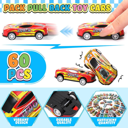 60 Pack Pull Back Toy Cars, Mini Die Cast Race Cars Bulk, Classroom Goodie Bag Stuffers, Birthday Party Favors