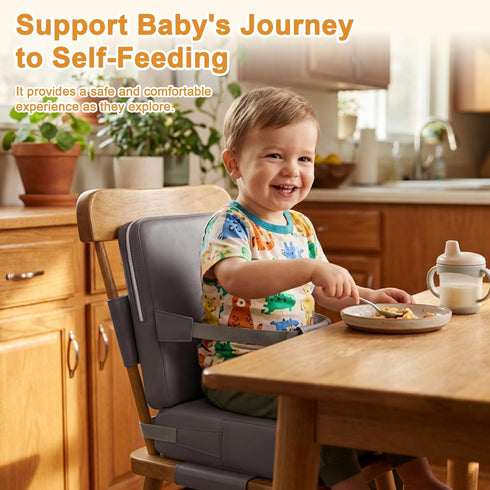 Booster Seat for Kitchen Chair, Non-Slip Toddler Booster Seat for Dining Table with Backrest, Adjustable Straps