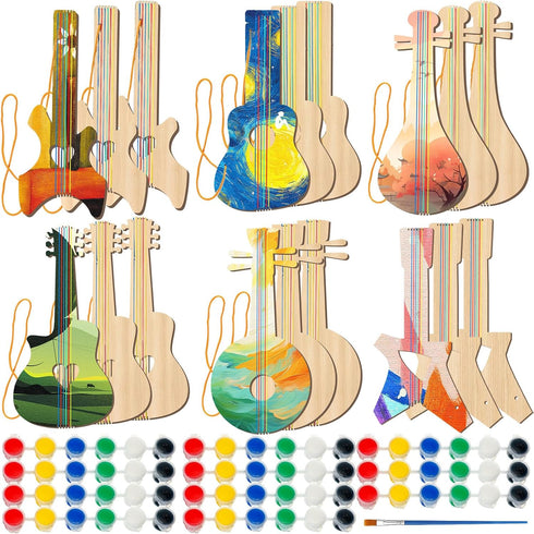 Syhood 36 Pcs 18 Sets DIY Wood Guitar (6 Difference Designs) with