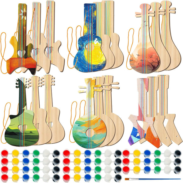 Syhood 36 Pcs 18 Sets DIY Wood Guitar (6 Difference Designs) with