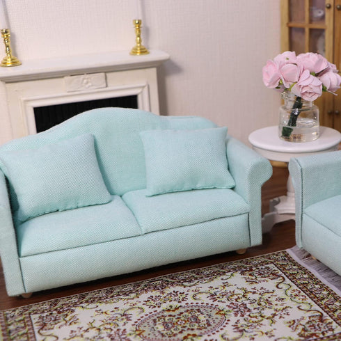 Dollhouse Couch Miniature Sofa with Pillows - 1:12 Scale Model Living Room Furniture for Decoration