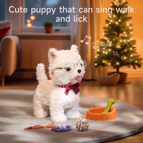 eJog Pup 3+ Walking Dog Toy with Leash, Remote Control Interactive Robot Dog, Dress Up Plush Puppy with Walking