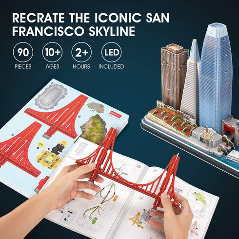 CubicFun 3D Puzzles for Kids Ages 8-10, LED San Francisco Cityline Arts and Crafts for STEM Projects