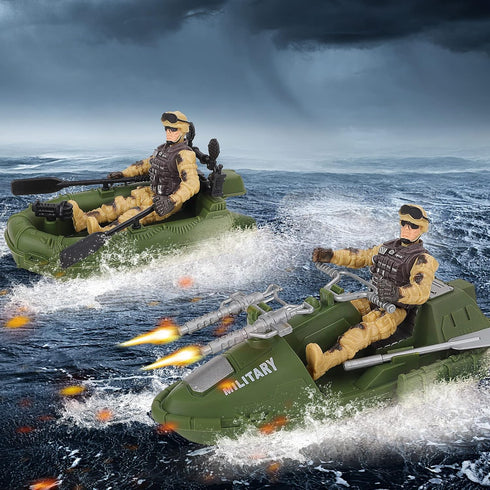 Playset 3-9 deAO Submarine Toy Army Men Action Figures with Military Vehicles - Helicopter, Boat, Aircraft for Boys Age