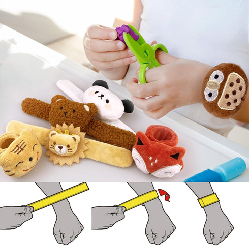 12 PCS Stuffed Animal Slap Bracelets - Plush Animal Snap Bracelets, Cute Wrist Slap Band Toy for Boys Girls