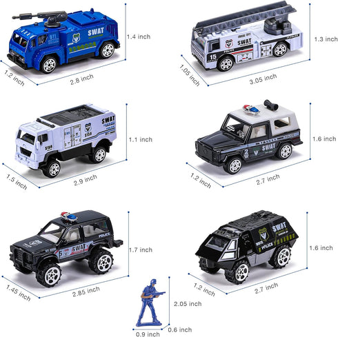 14 Pack Die-cast Police Rescue Truck Vehicles Sets, 6 Pack Mini Police Vehicles Model, 8 Mini Alloy Pull Back Cars
