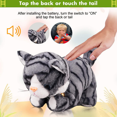 Marsjoy L:12" Pattern Gray Robot Cat Plush Cat Stuffed Animal Interactive Cat, Meow Kitten Touch Control, Electronic