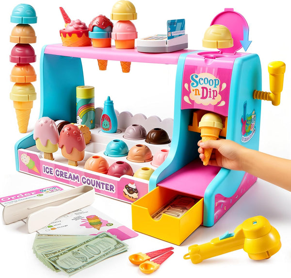 lalalark Ice Cream Maker Toy for Kids, Play Ice Cream Set and Ice