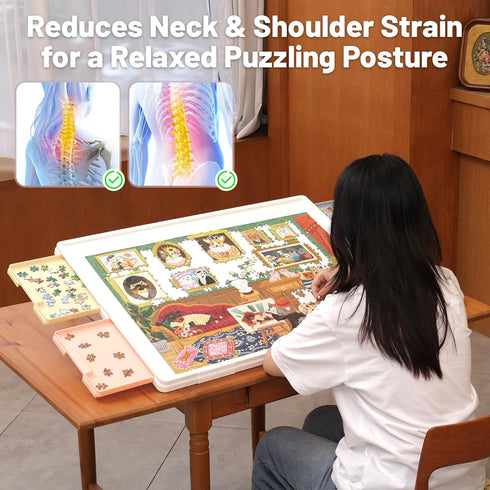1000-Piece (30"x22") 4 Playboda Tilting Puzzle Board with Color Drawers and Protective Mat, Adjustable Puzzle Table