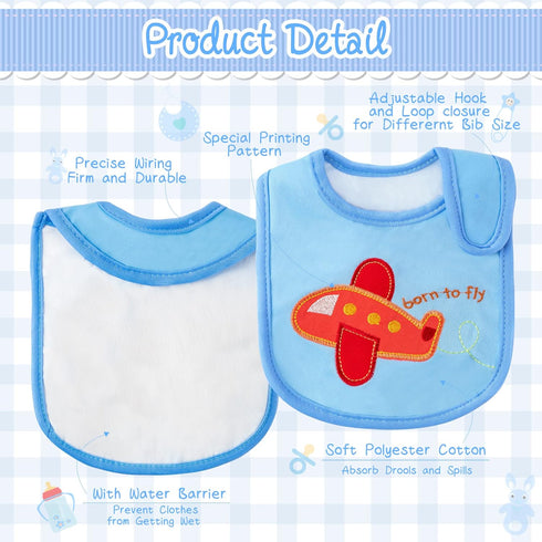 7Pcs Cotton Waterproof Baby Bibs with Hook Loop Closure, Keepsake Gift for Newborns