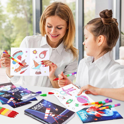 24 24 BenLouis Outer Space Mini Coloring Books Kids with Stacking Crayons Astronaut Party Favors Activity Books Bulk