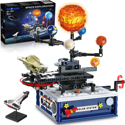 Solar System Building Sets with Light, Rotatable Space Exploration Toys with 9 Planets & Rocket Sets for Kids Age 6+