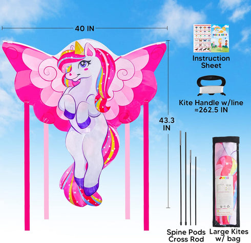 JOYIN 43.3'' GIANT Unicorn Kite, Easy to Fly Huge Kites for Kids and Adults with 262.5 ft String