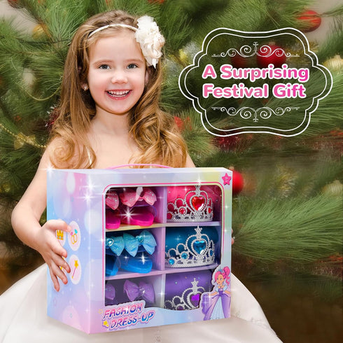 Princess Dress Up Toy Set: Girls Jewelry Boutique Role Playing Game, Toddler Dress Up Shoes, Skirts, Crowns, Wands,