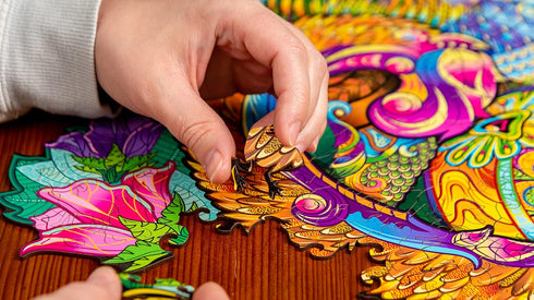 Wooden Jigsaw Puzzle - Cat Animal-Shaped Fantasy Puzzle, 208 Unique Pieces, Size King (17.7" x 16.9")