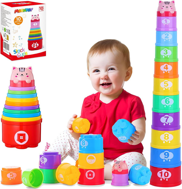MOONTOY Stacking Cups Baby Toys 6 10 12 18 Months, Montessori Toys