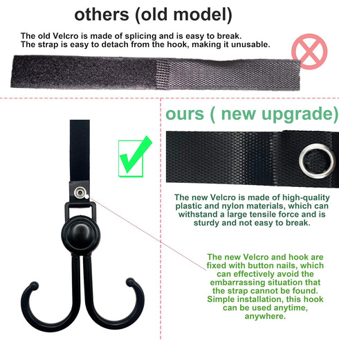 DEIHAALEN 4 Pack Double Stroller Hooks, Car Seat Hook, Adjustable Hook, Stroller Hanger Hook, Stroller Organizer Hook