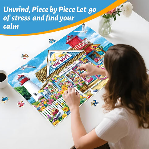 ZSYCZAO 500 20.5 15 Piece Puzzle for Adults Coastal Flowers and Ocean View Jigsaw Puzzle for Family and Adults Relaxing