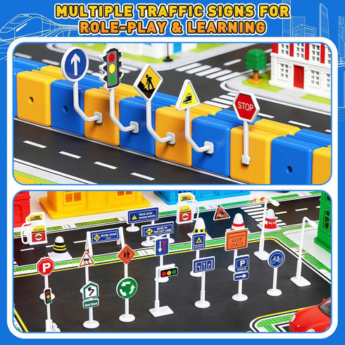 Set 3-8, 124 Pcs(36 +1 3D Electric Train for Kids Track Car) Rail Train Track Toy, Flexible Race Track for Toddlers