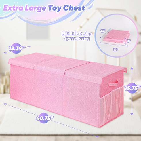 40"x14"x16" Mabahoo Extra Large Toy Box, Toybox for Kids Boys Girls, Collapsible Sturdy Toy Storage Organizer with Mesh